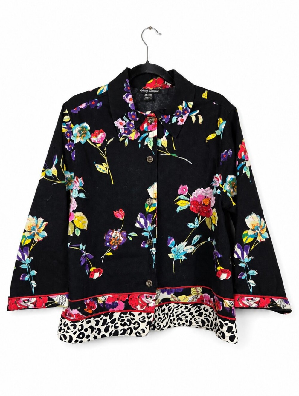 Gandy Couture XL Floral Leopard Cotton Jacket Y2K Art to Wear Maximalist